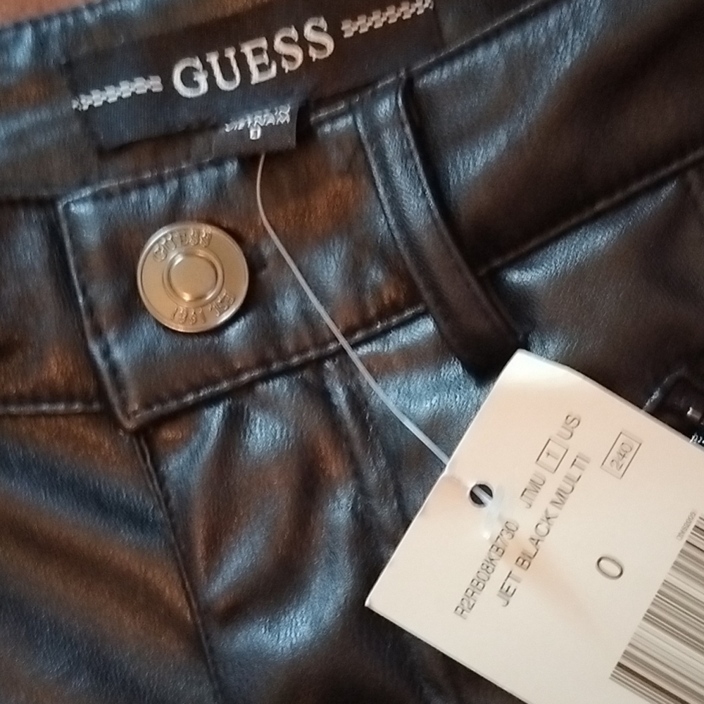 NWT Guess Faux Leather High-Waist Black Skinny Pants - 0/XS - Picture 2 of 6